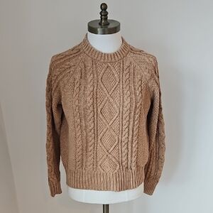 GAP Women's Beige Cable Knit Crewneck Sweater